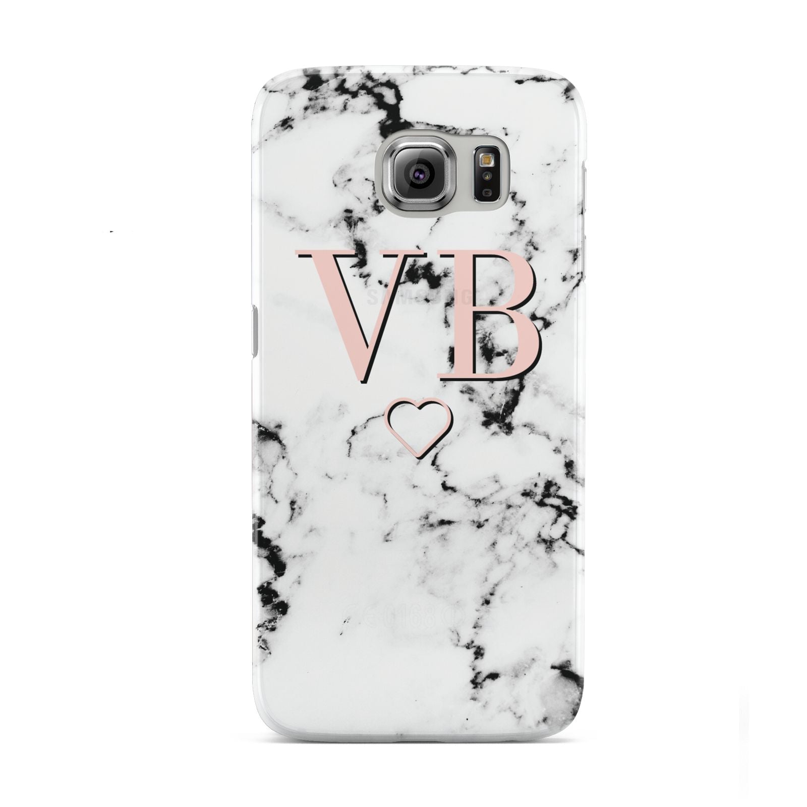 Personalised Coral Initials Heart Marble Samsung Galaxy S6 Case