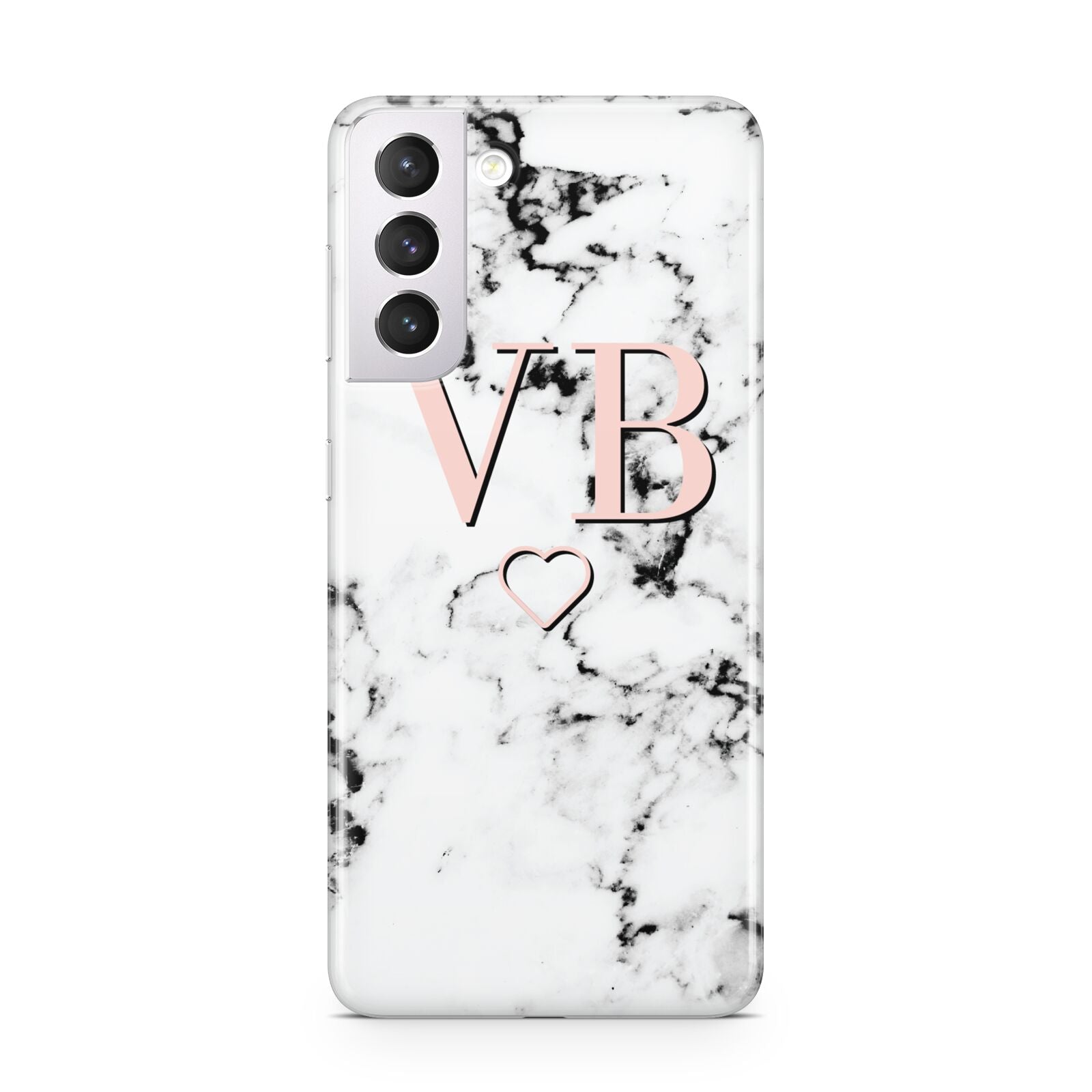 Personalised Coral Initials Heart Marble Samsung S21 Case