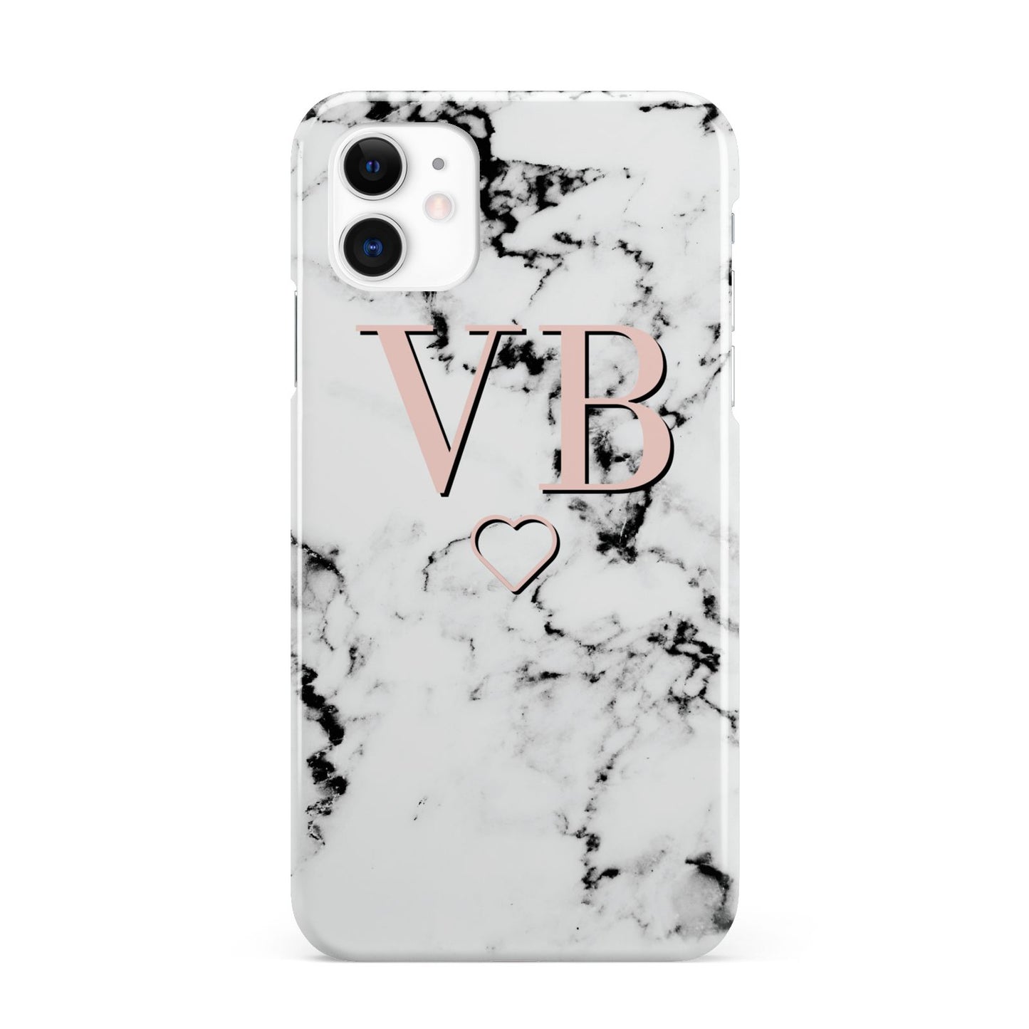 Personalised Coral Initials Heart Marble iPhone 11 3D Snap Case
