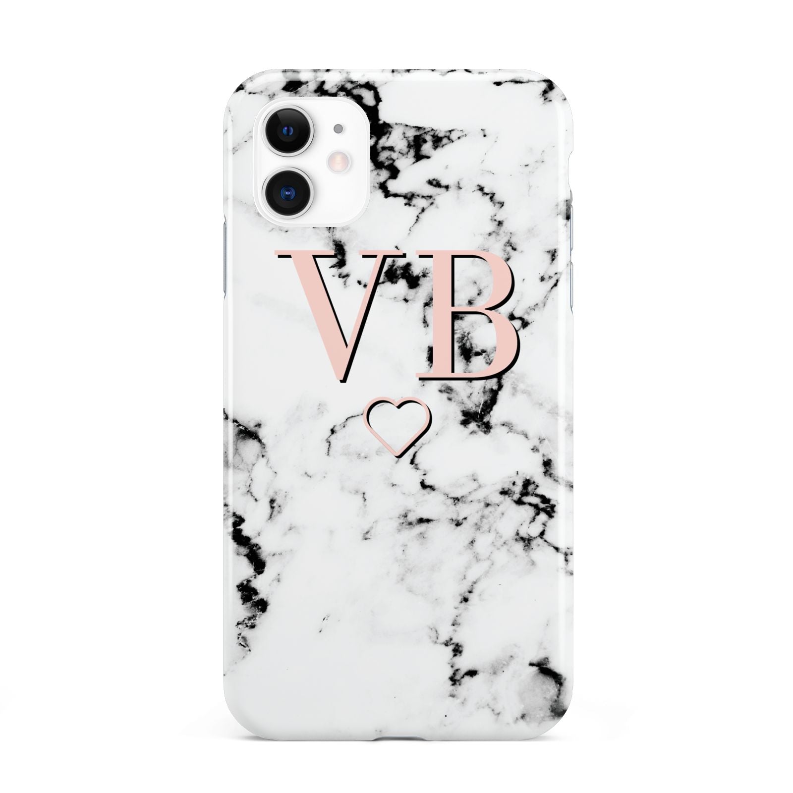 Personalised Coral Initials Heart Marble iPhone 11 3D Tough Case