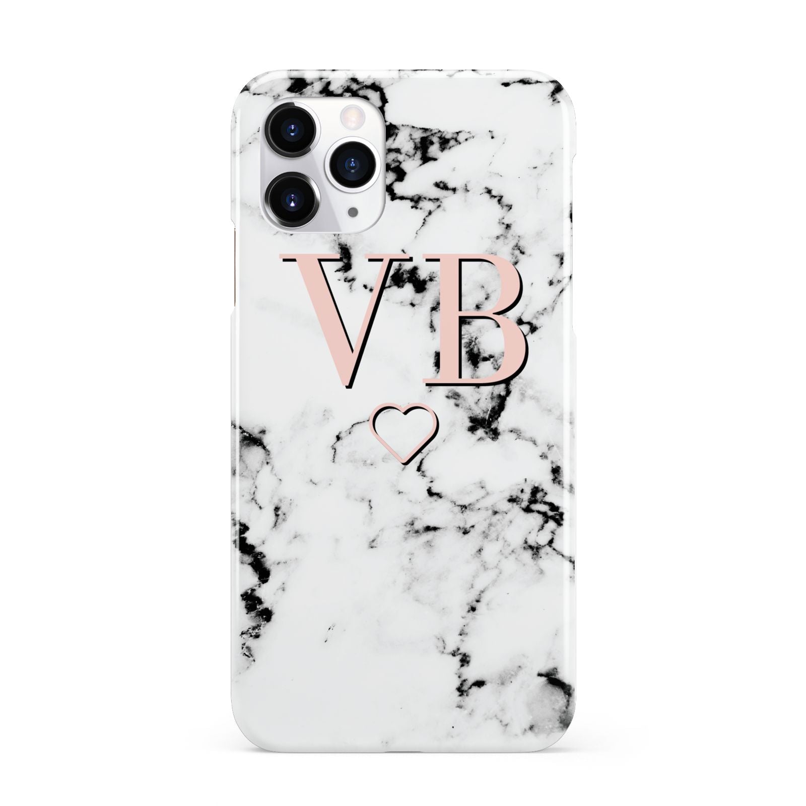 Personalised Coral Initials Heart Marble iPhone 11 Pro 3D Snap Case