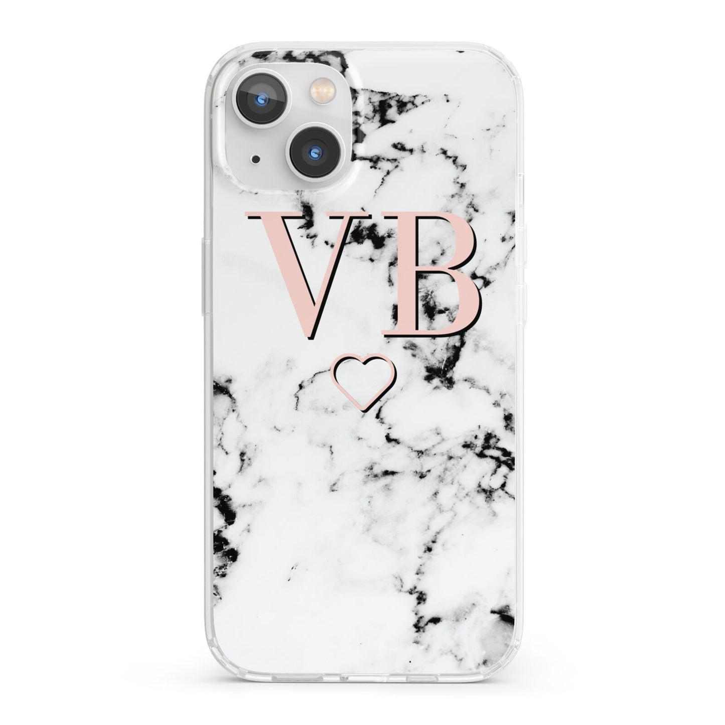 Personalised Coral Initials Heart Marble iPhone 13 Clear Bumper Case