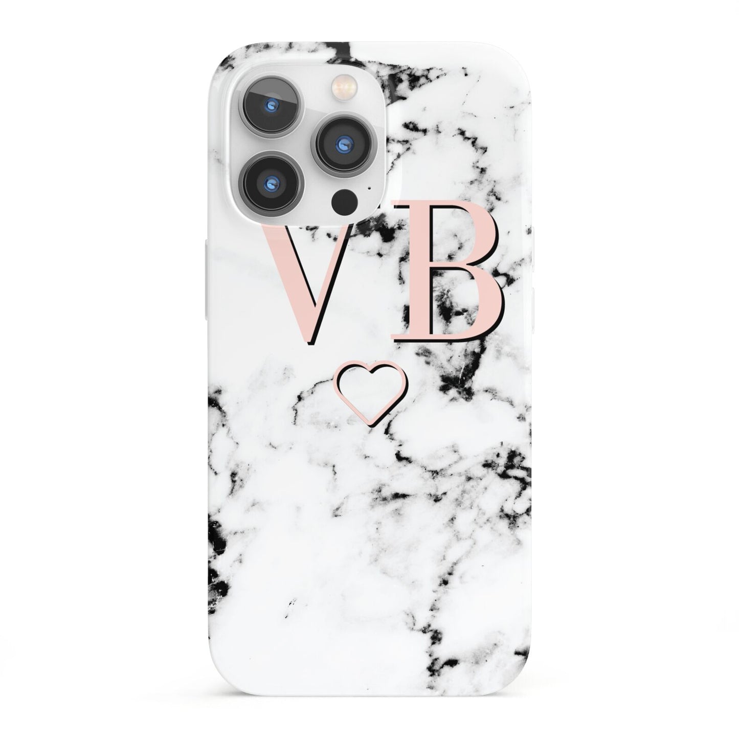 Personalised Coral Initials Heart Marble iPhone 13 Pro Full Wrap 3D Snap Case