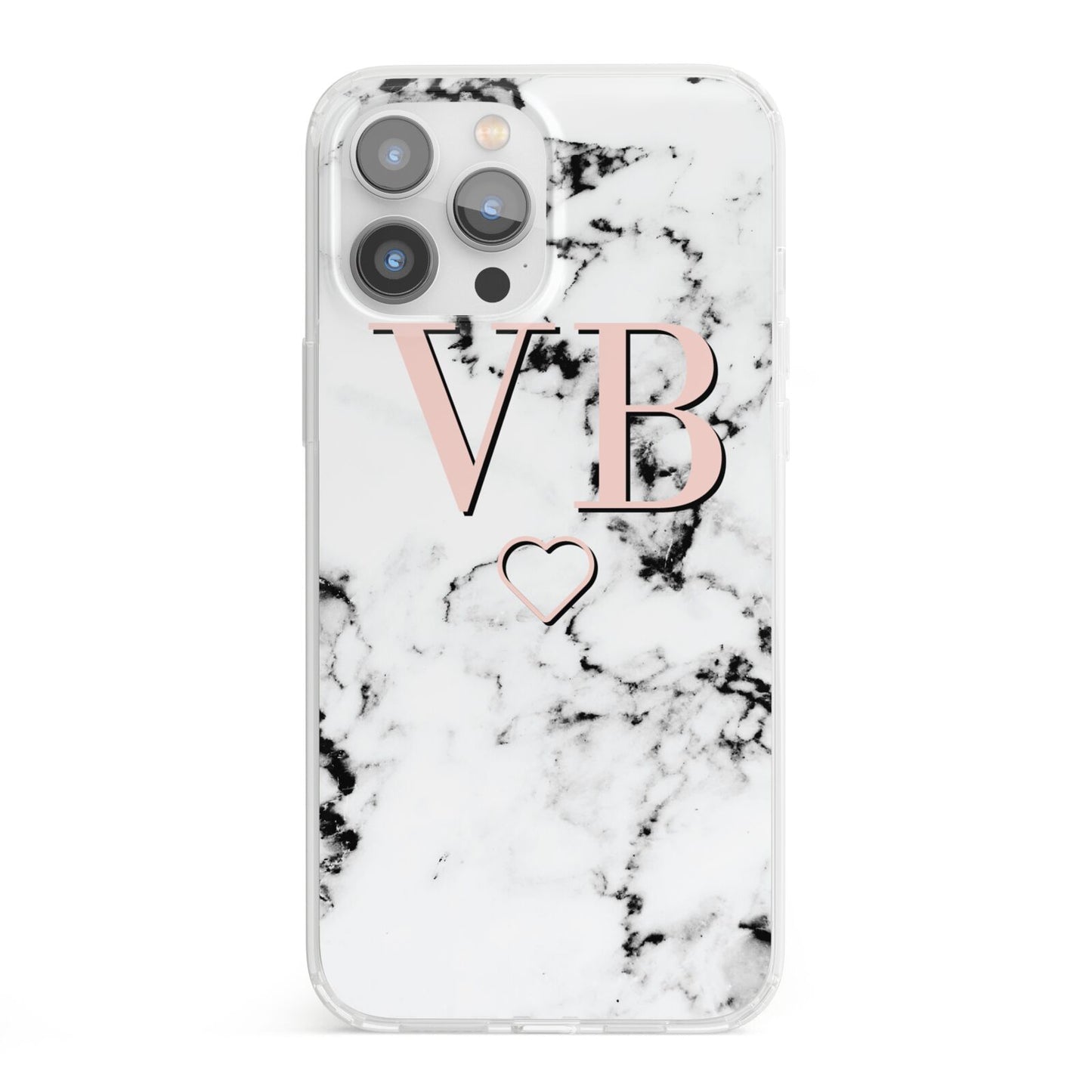 Personalised Coral Initials Heart Marble iPhone 13 Pro Max Clear Bumper Case