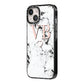 Personalised Coral Initials Heart Marble iPhone 14 Black Impact Case Side Angle on Silver phone