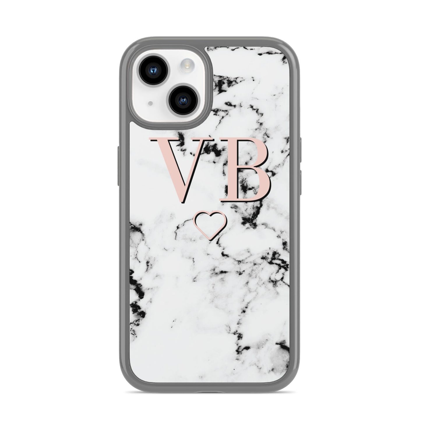 Personalised Coral Initials Heart Marble iPhone 14 Clear Tough Case Starlight