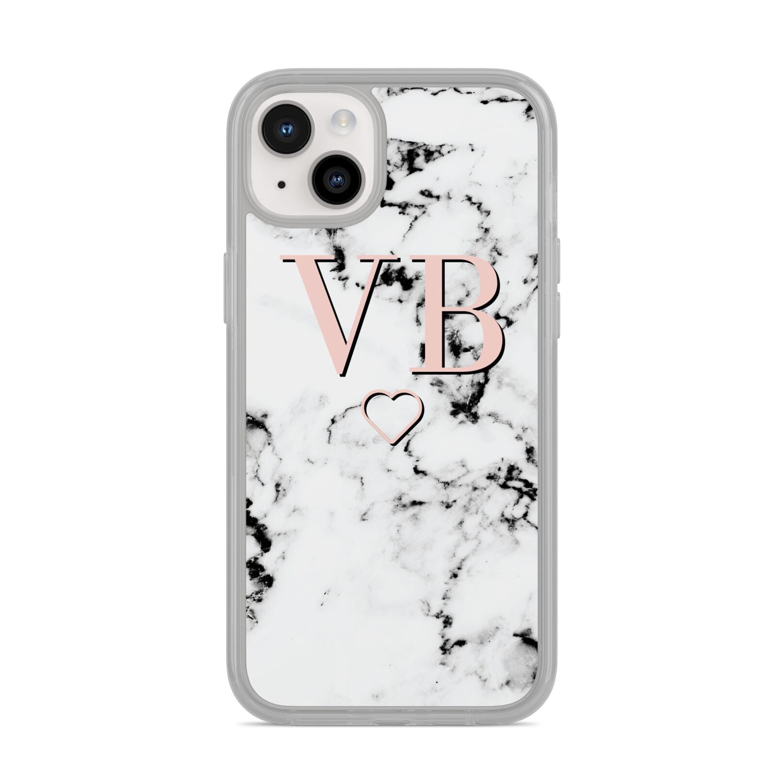 Personalised Coral Initials Heart Marble iPhone 14 Plus Clear Tough Case Starlight