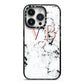 Personalised Coral Initials Heart Marble iPhone 14 Pro Black Impact Case on Silver phone