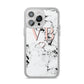 Personalised Coral Initials Heart Marble iPhone 14 Pro Max Clear Tough Case Silver