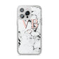 Personalised Coral Initials Heart Marble iPhone 14 Pro Max Glitter Tough Case Silver