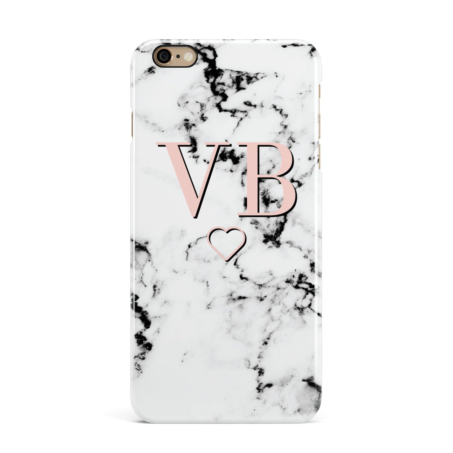 Personalised Coral Initials Heart Marble iPhone 6 Plus 3D Snap Case on Gold Phone