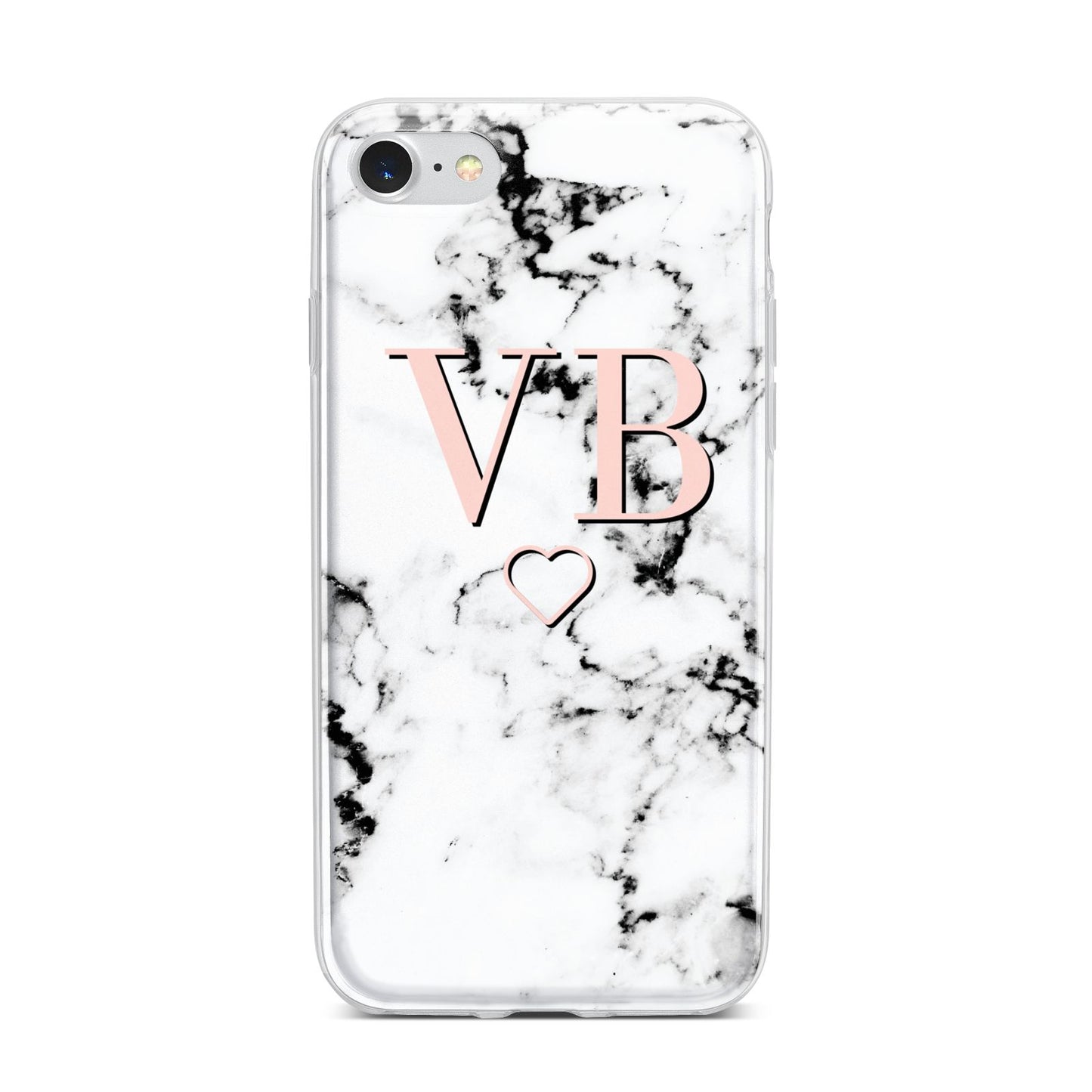 Personalised Coral Initials Heart Marble iPhone 7 Bumper Case on Silver iPhone