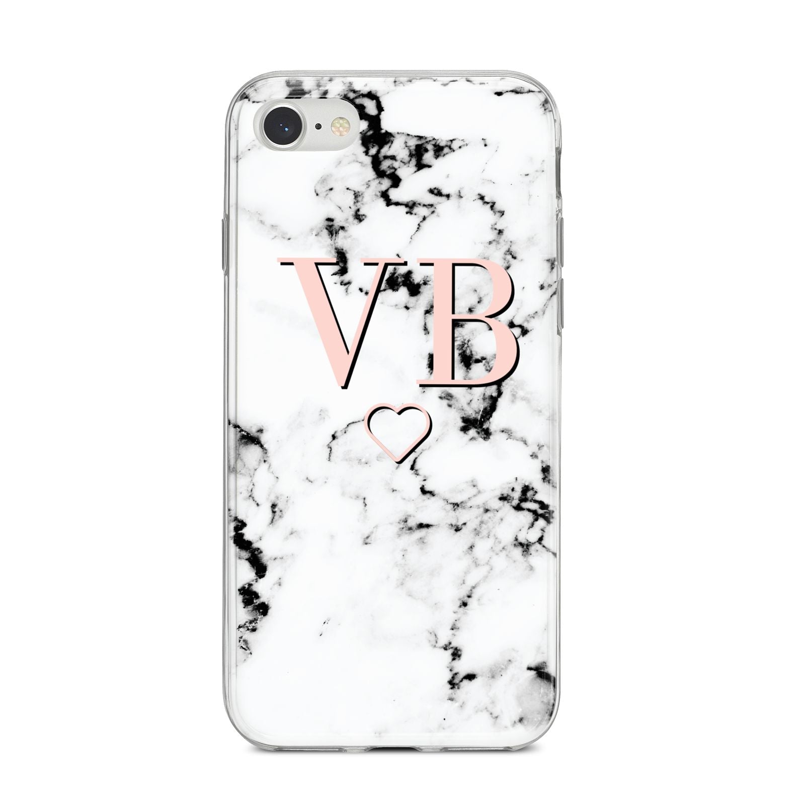 Personalised Coral Initials Heart Marble iPhone 8 Bumper Case on Silver iPhone