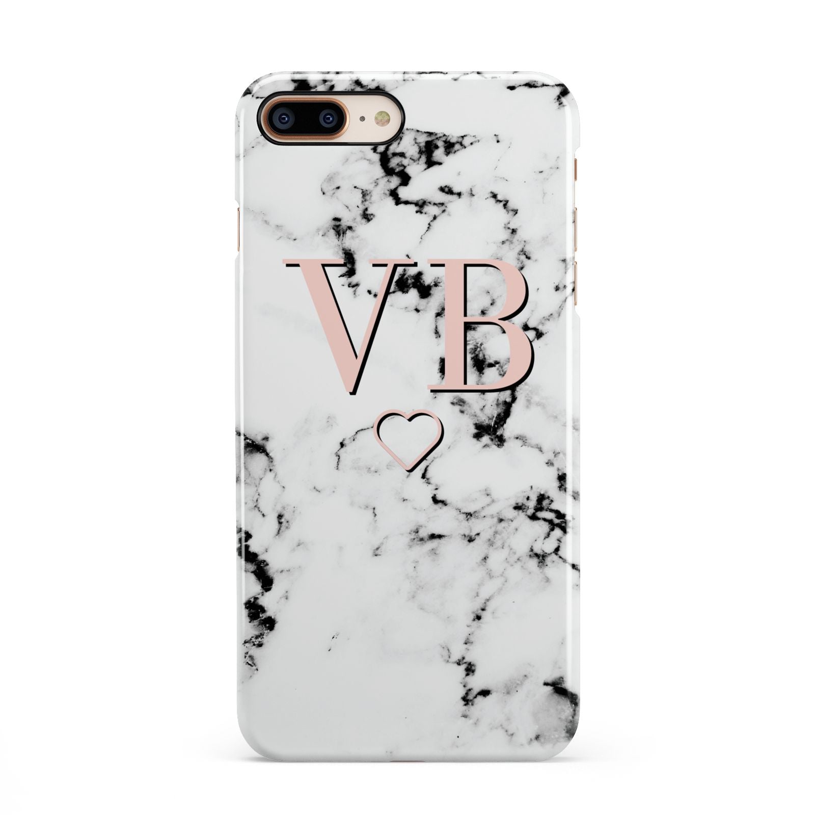 Personalised Coral Initials Heart Marble iPhone 8 Plus 3D Snap Case on Gold Phone