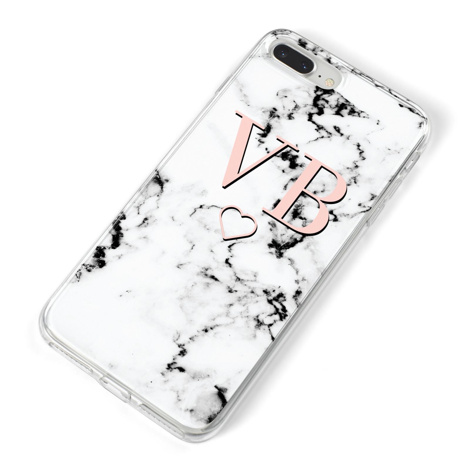 Personalised Coral Initials Heart Marble iPhone 8 Plus Bumper Case on Silver iPhone Alternative Image