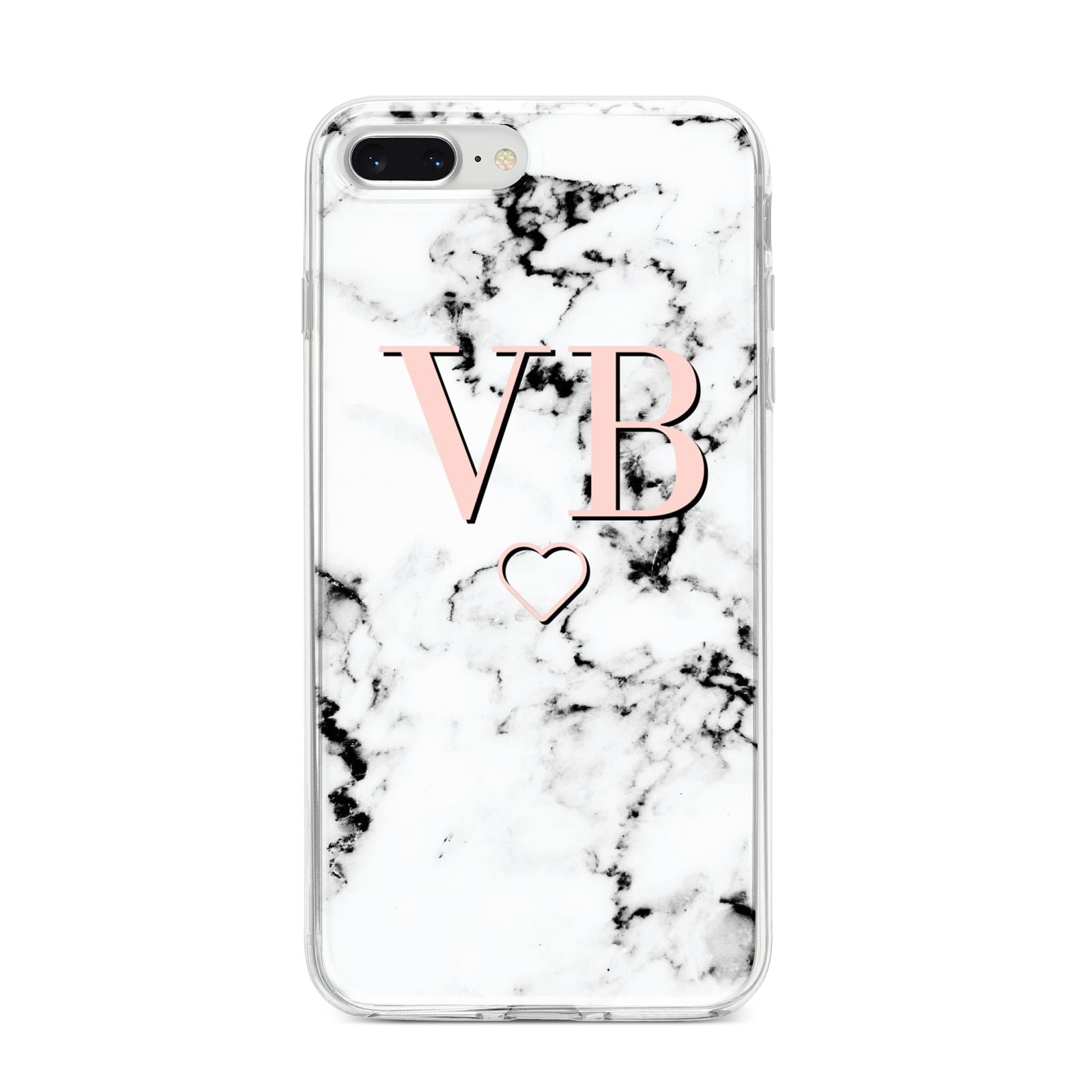 Personalised Coral Initials Heart Marble iPhone 8 Plus Bumper Case on Silver iPhone