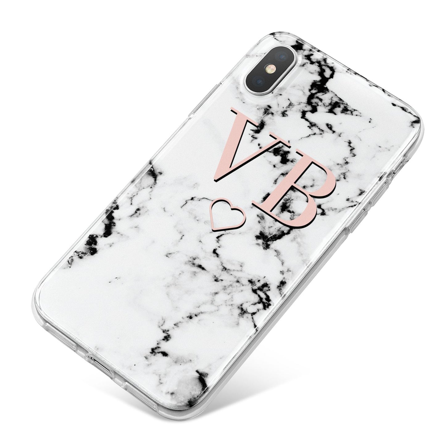 Personalised Coral Initials Heart Marble iPhone X Bumper Case on Silver iPhone