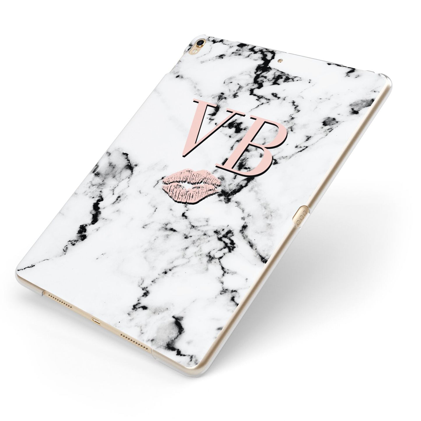 Personalised Coral Initials Lips Marble Apple iPad Case on Gold iPad Side View