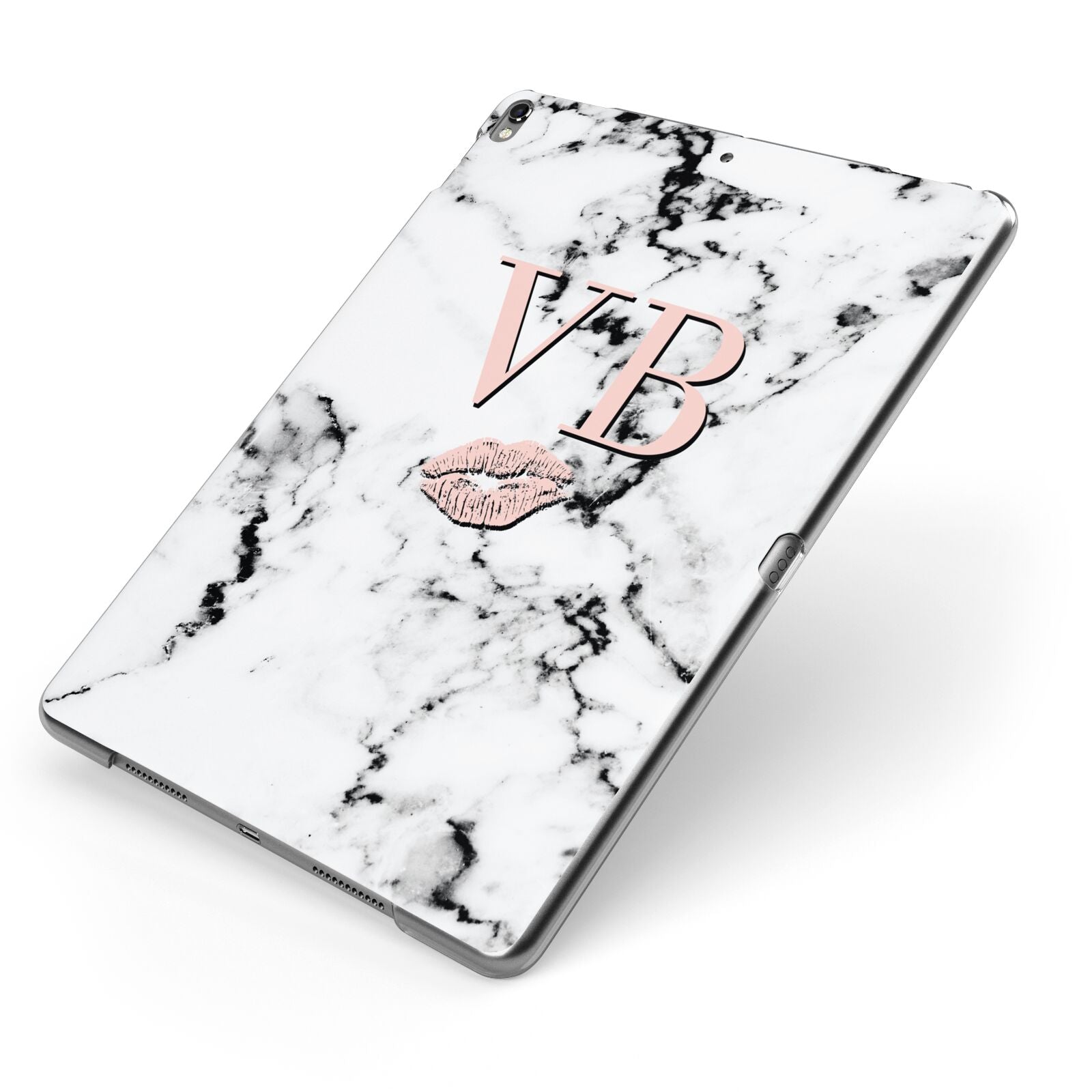 Personalised Coral Initials Lips Marble Apple iPad Case on Grey iPad Side View