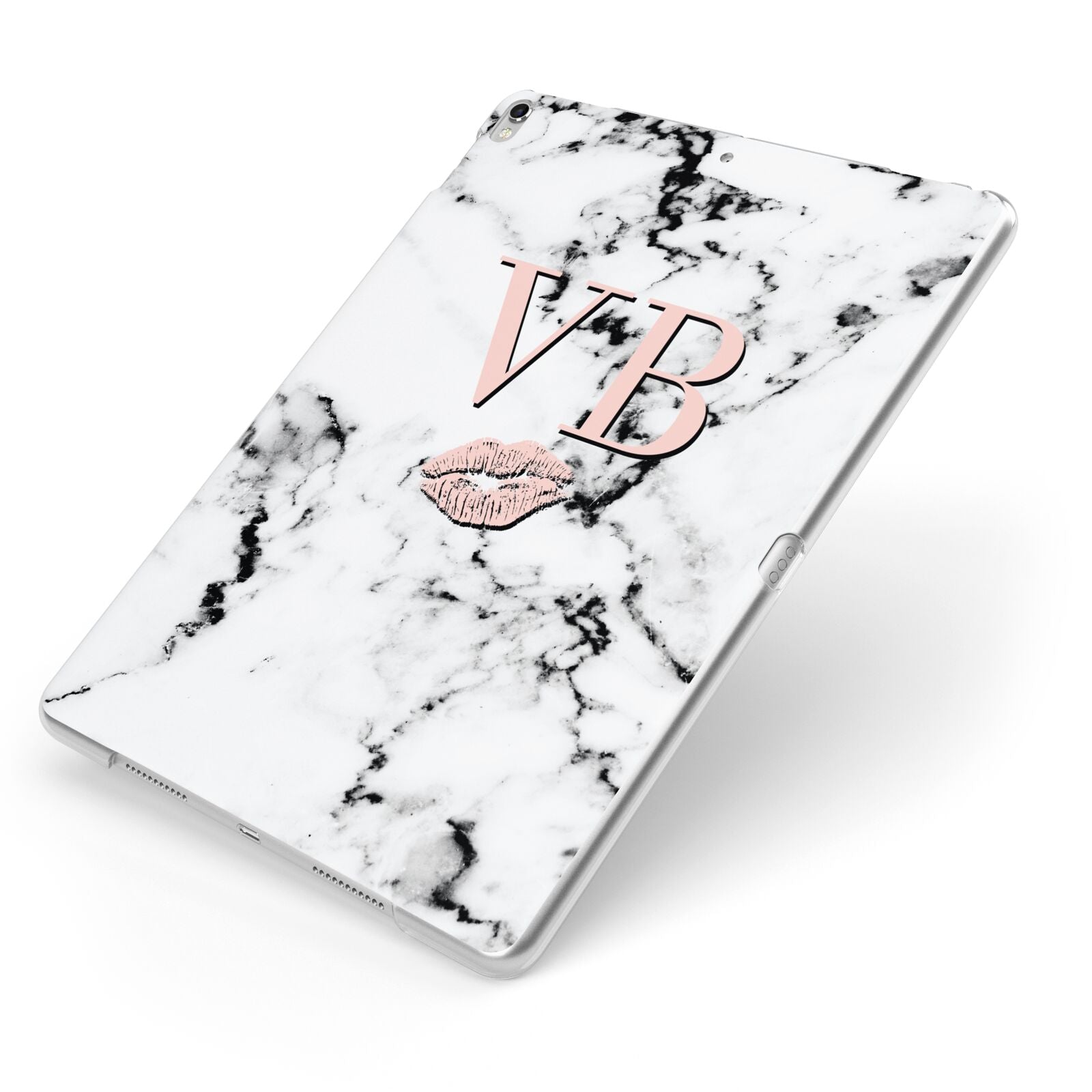Personalised Coral Initials Lips Marble Apple iPad Case on Silver iPad Side View