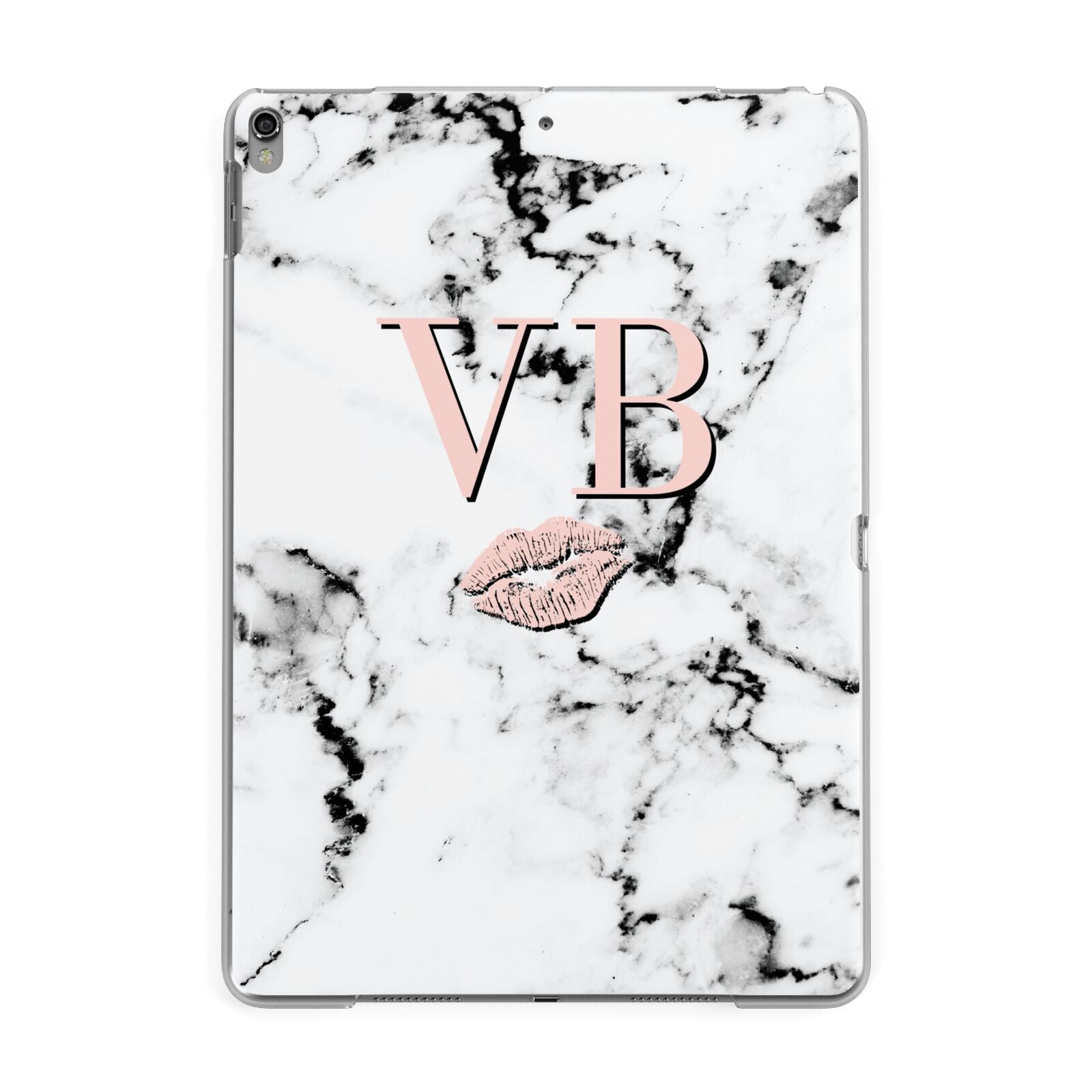 Personalised Coral Initials Lips Marble Apple iPad Grey Case