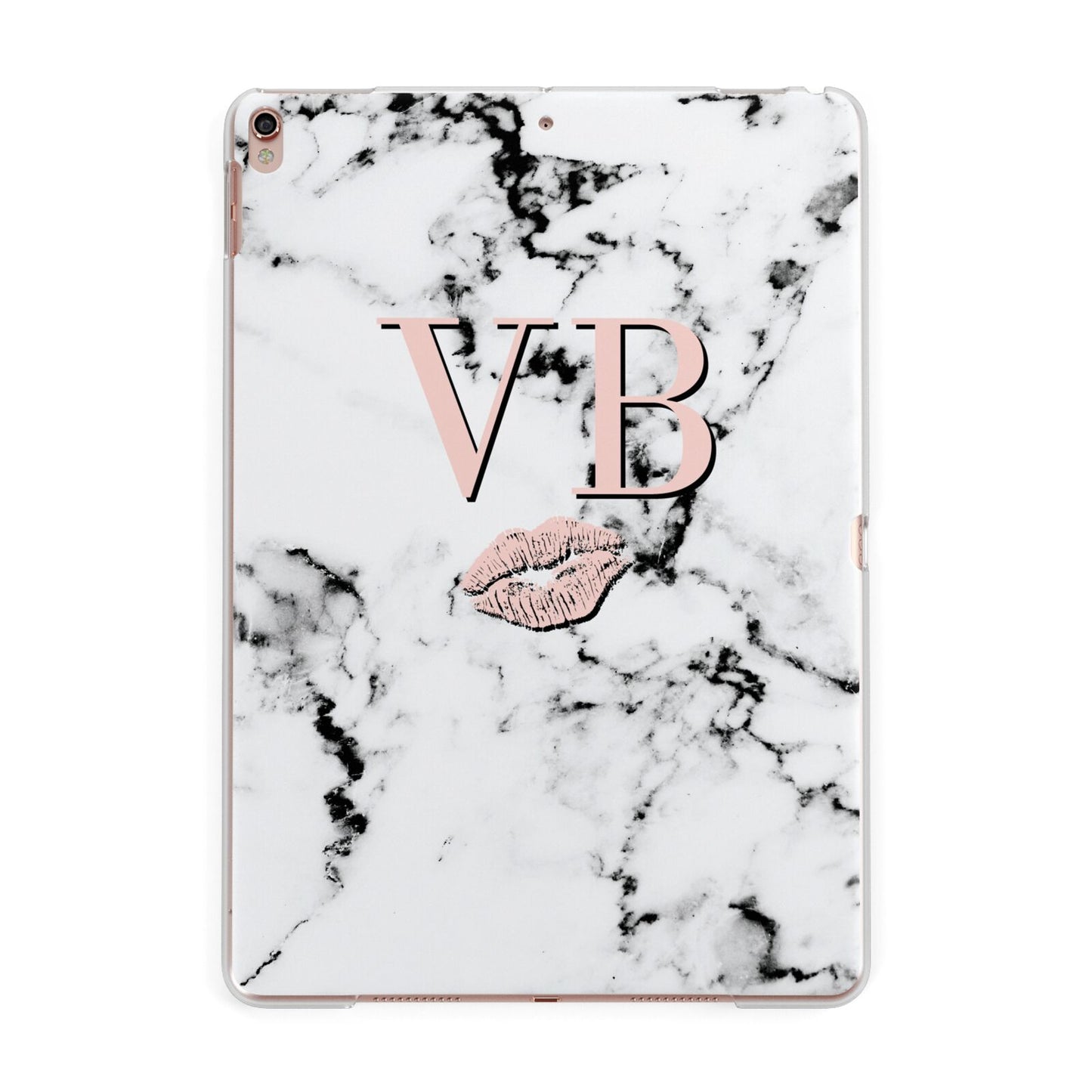Personalised Coral Initials Lips Marble Apple iPad Rose Gold Case