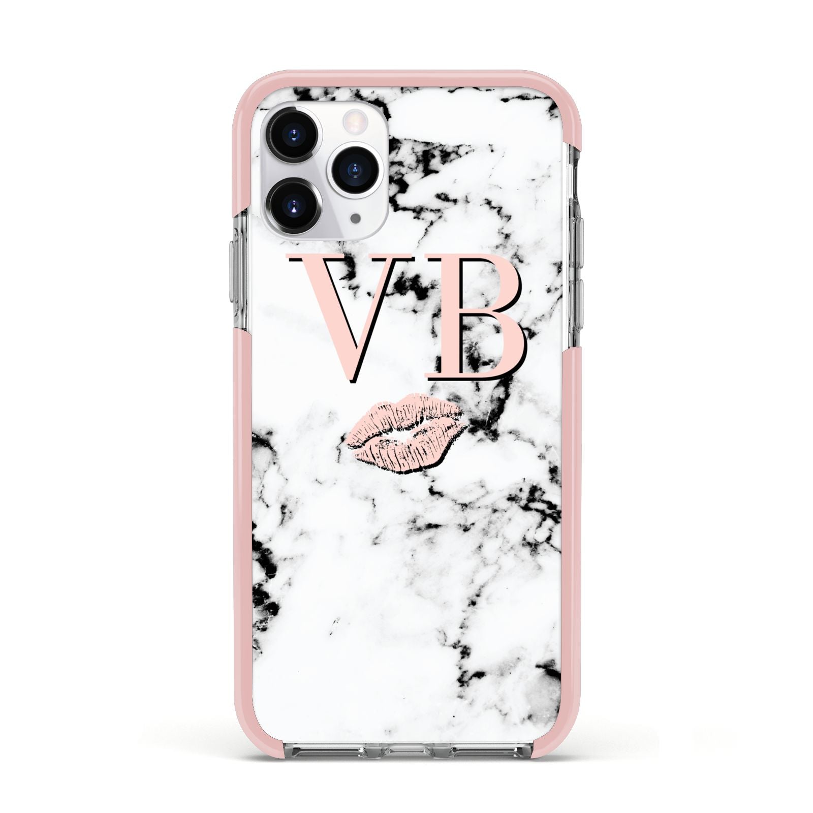 Personalised Coral Initials Lips Marble Apple iPhone 11 Pro in Silver with Pink Impact Case