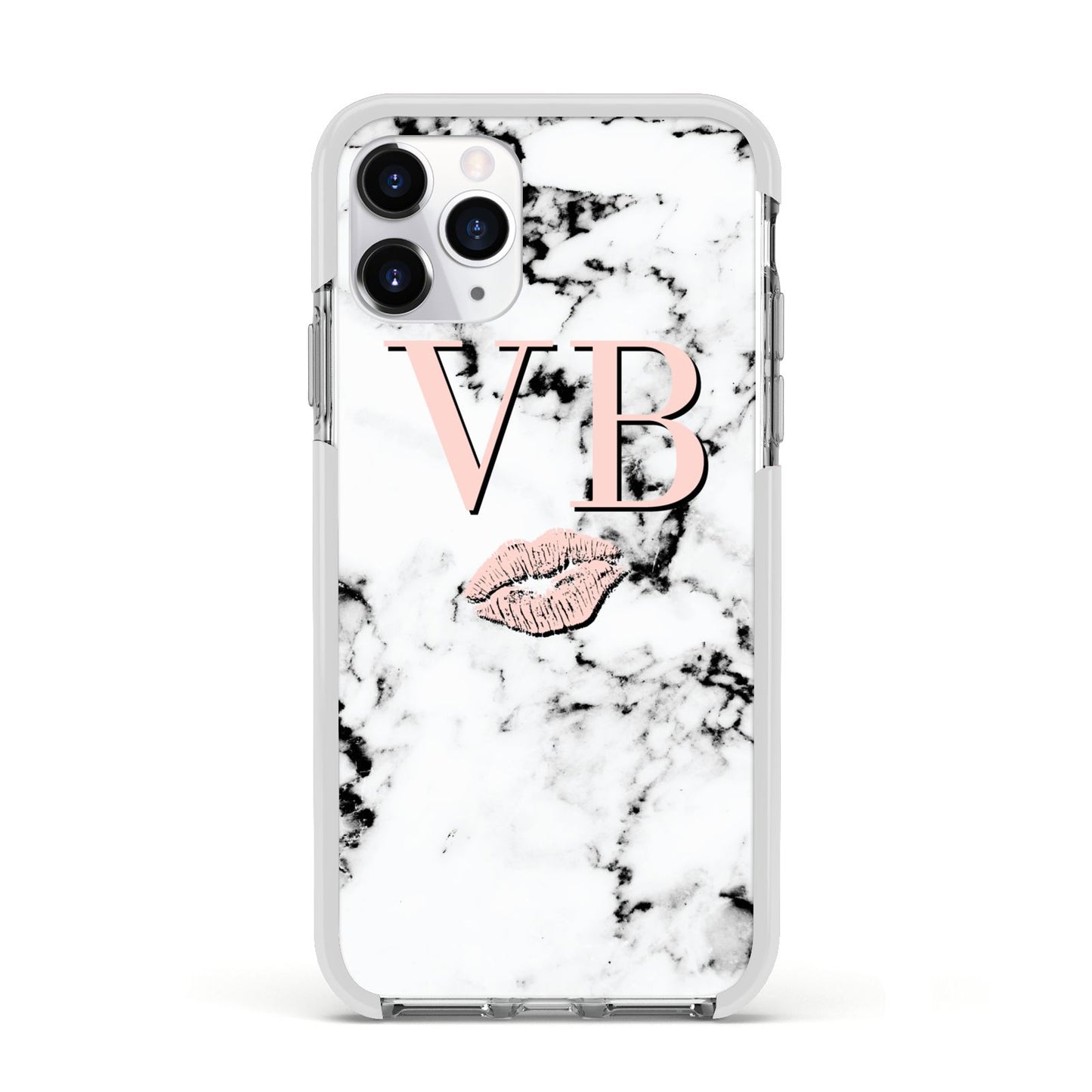 Personalised Coral Initials Lips Marble Apple iPhone 11 Pro in Silver with White Impact Case