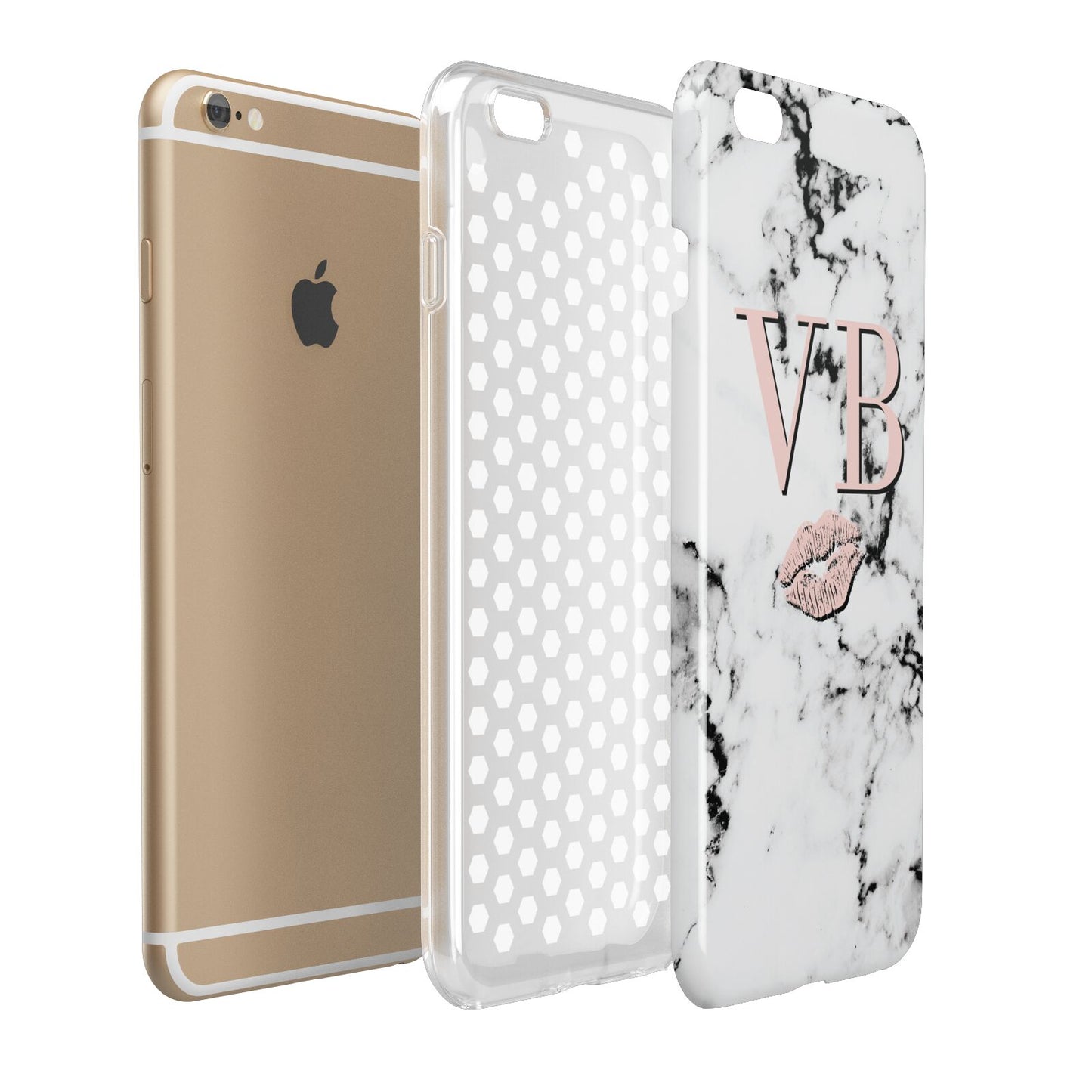 Personalised Coral Initials Lips Marble Apple iPhone 6 Plus 3D Tough Case Expand Detail Image