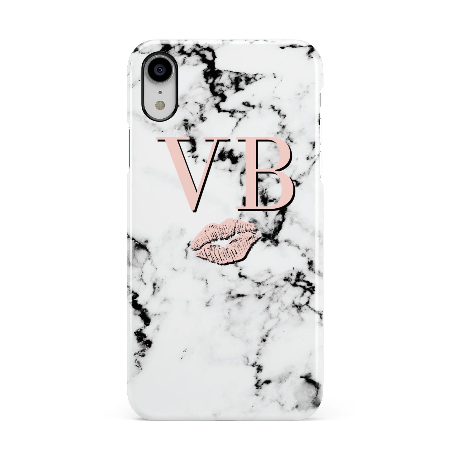 Personalised Coral Initials Lips Marble Apple iPhone XR White 3D Snap Case