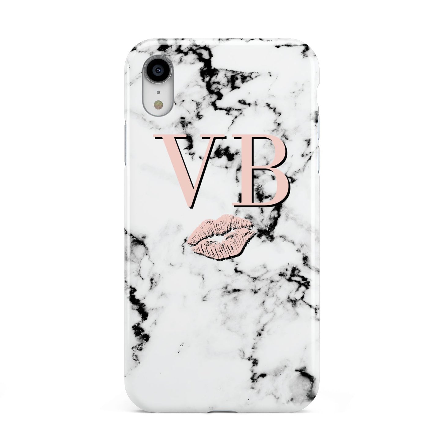 Personalised Coral Initials Lips Marble Apple iPhone XR White 3D Tough Case