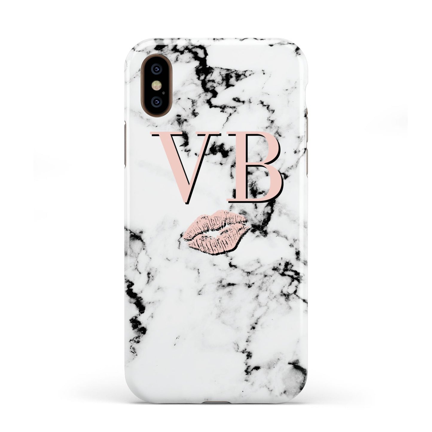 Personalised Coral Initials Lips Marble Apple iPhone XS 3D Tough