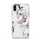 Personalised Coral Initials Lips Marble Apple iPhone Xs Impact Case White Edge on Silver Phone
