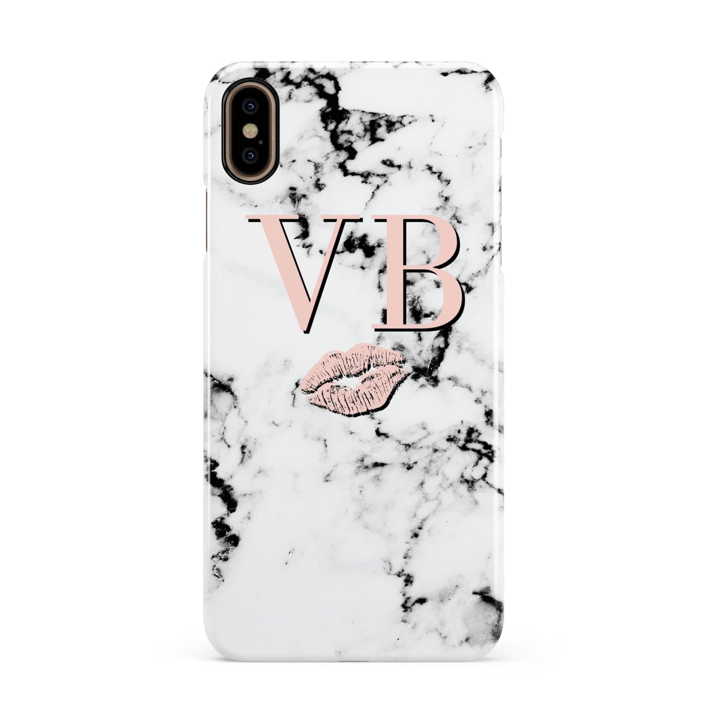 Personalised Coral Initials Lips Marble Apple iPhone Xs Max 3D Snap Case