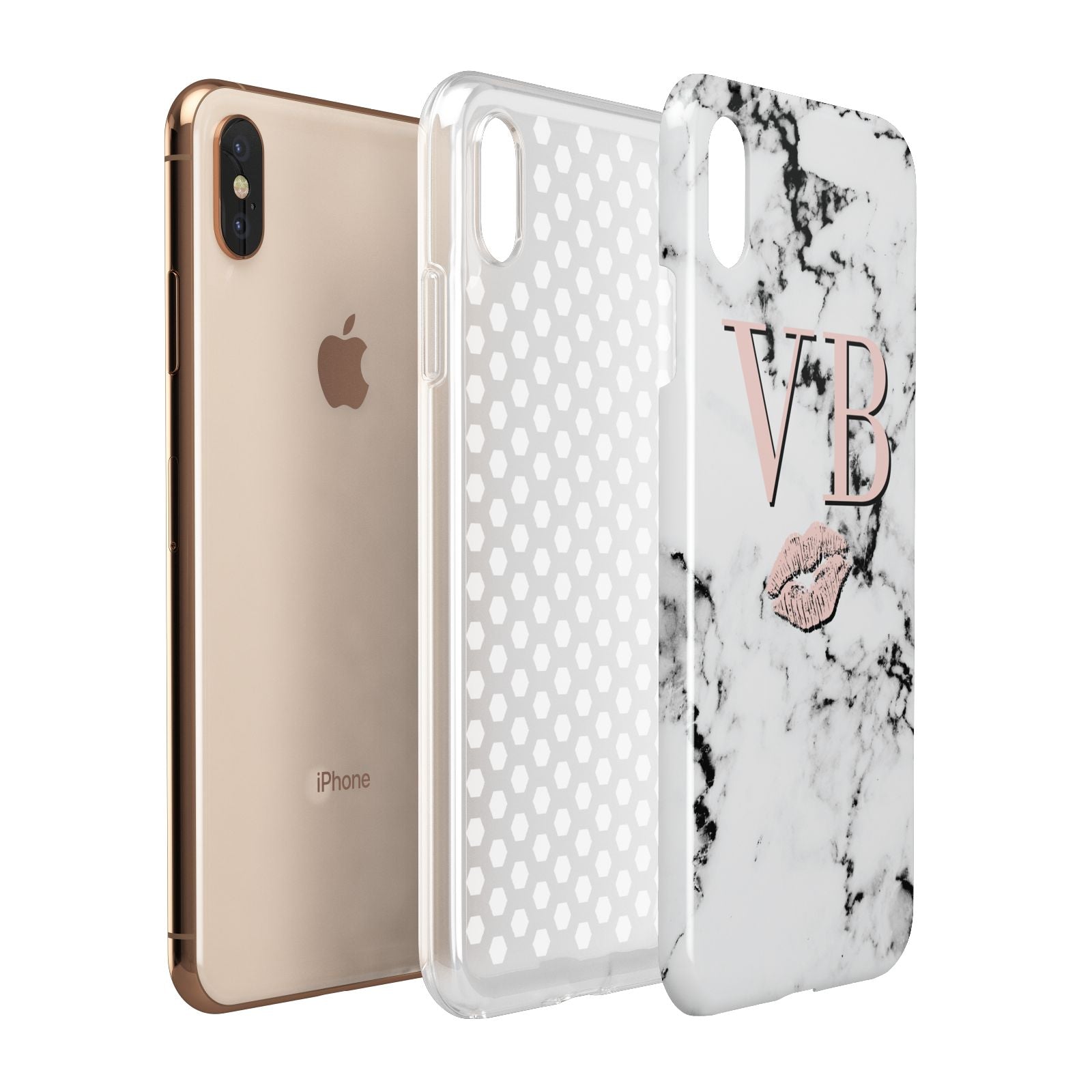 Personalised Coral Initials Lips Marble Apple iPhone Xs Max 3D Tough Case Expanded View