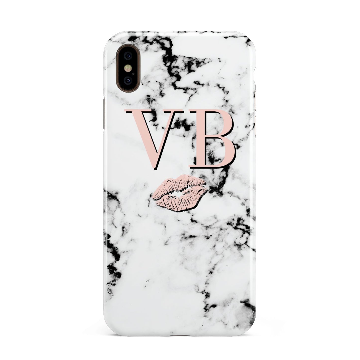 Personalised Coral Initials Lips Marble Apple iPhone Xs Max 3D Tough Case