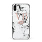 Personalised Coral Initials Lips Marble Apple iPhone Xs Max Impact Case Black Edge on Black Phone