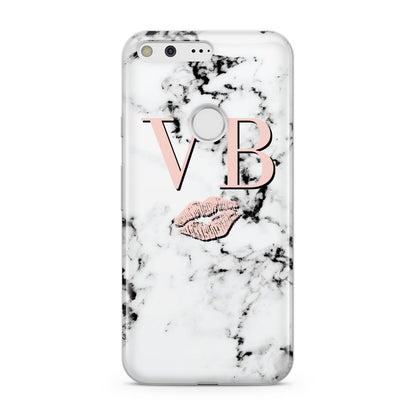 Personalised Coral Initials Lips Marble Google Pixel Case