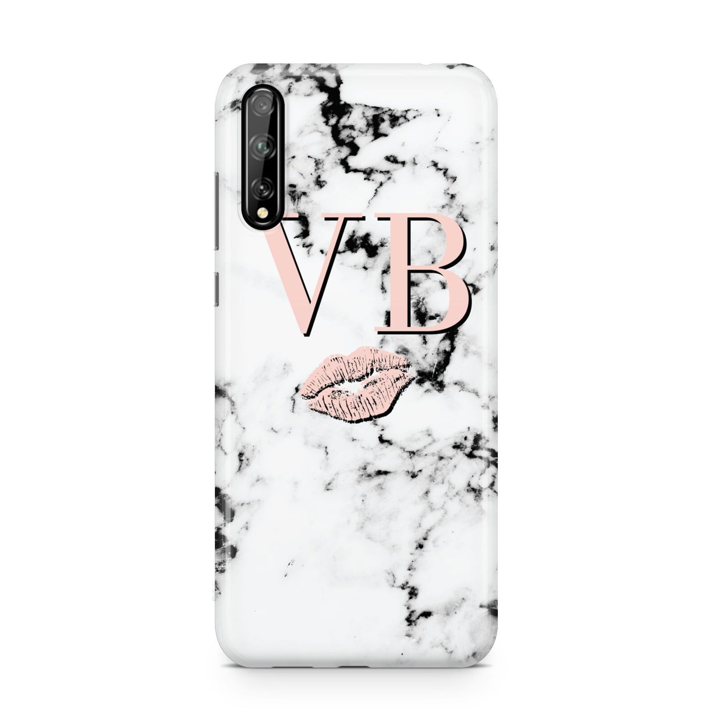 Personalised Coral Initials Lips Marble Huawei Enjoy 10s Phone Case