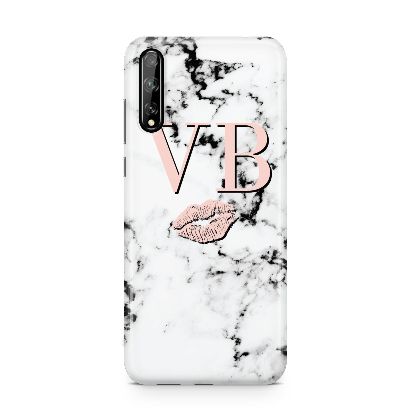 Personalised Coral Initials Lips Marble Huawei Enjoy 10s Phone Case