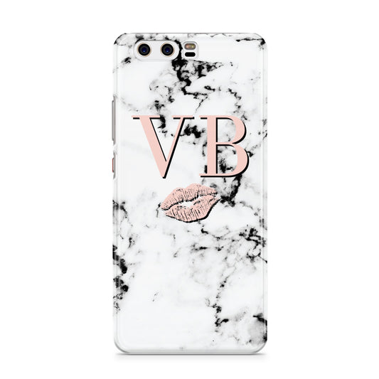 Personalised Coral Initials Lips Marble Huawei P10 Phone Case