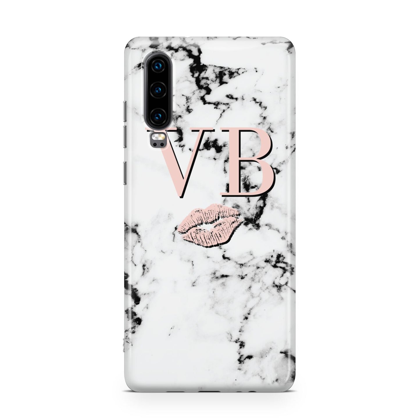 Personalised Coral Initials Lips Marble Huawei P30 Phone Case