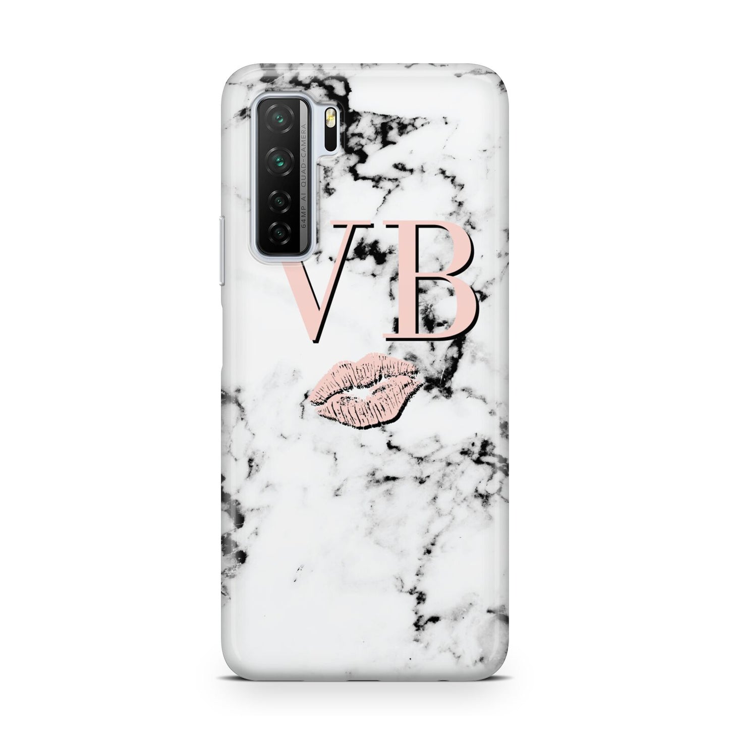 Personalised Coral Initials Lips Marble Huawei P40 Lite 5G Phone Case