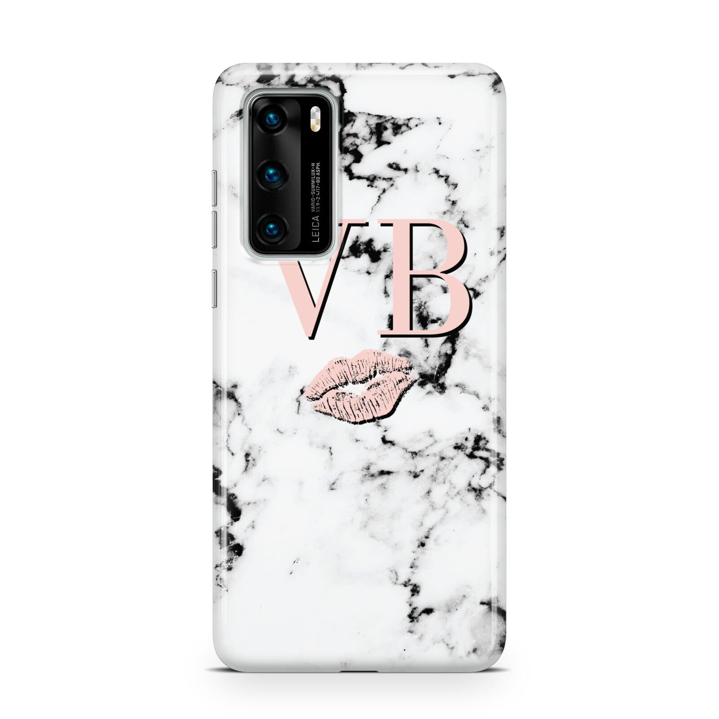 Personalised Coral Initials Lips Marble Huawei P40 Phone Case