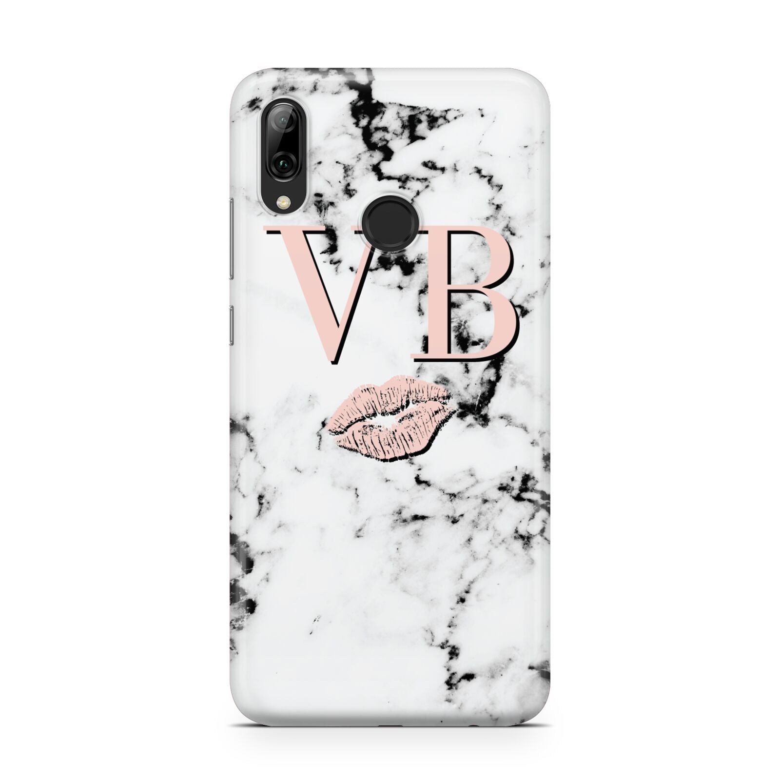 Personalised Coral Initials Lips Marble Huawei Y7 2019