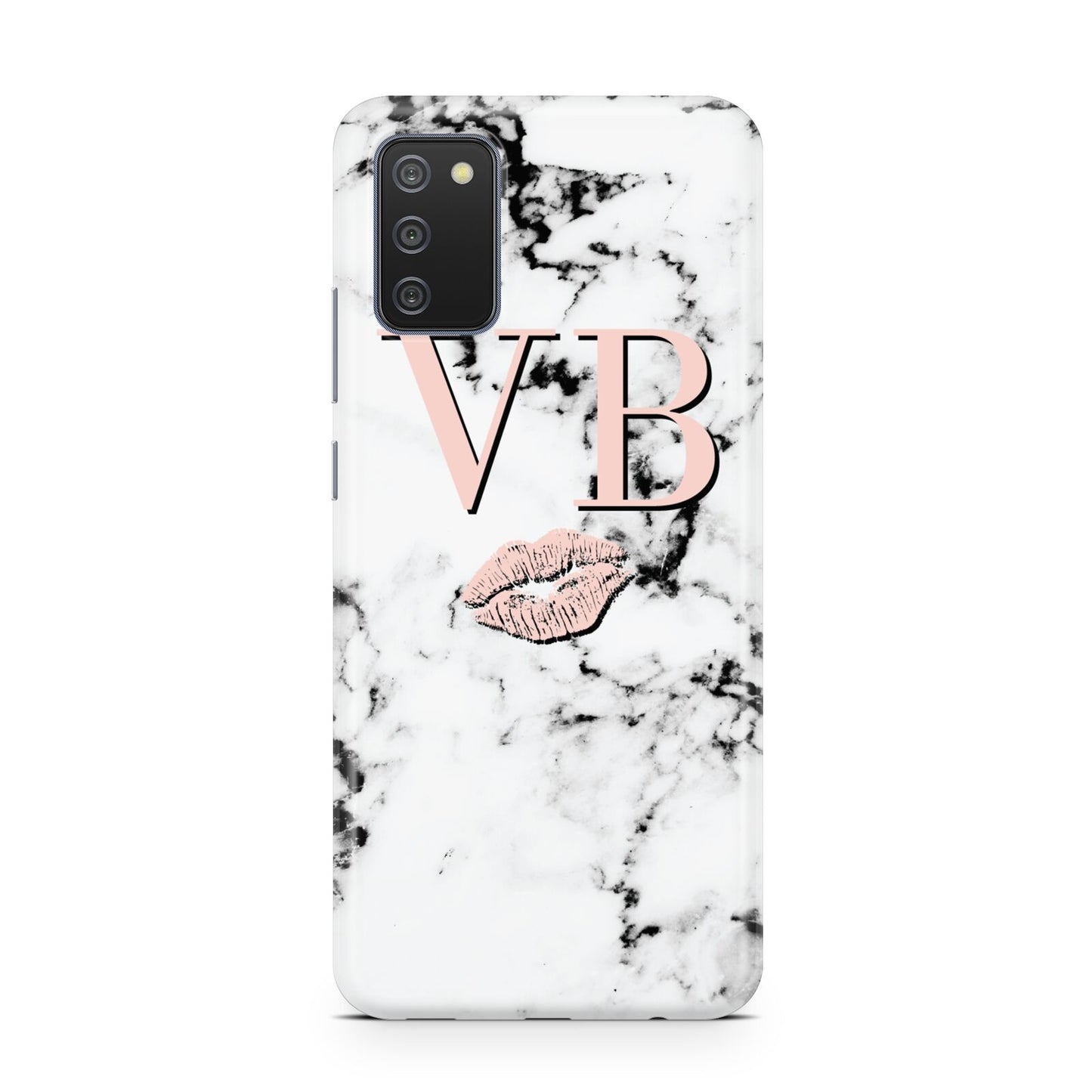 Personalised Coral Initials Lips Marble Samsung A02s Case