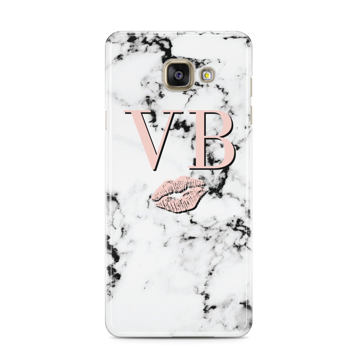 Personalised Coral Initials Lips Marble Samsung Galaxy A3 2016 Case on gold phone