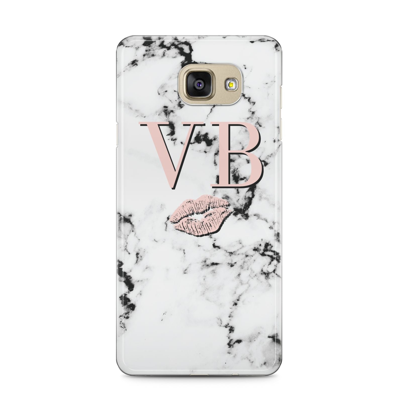 Personalised Coral Initials Lips Marble Samsung Galaxy A5 2016 Case on gold phone