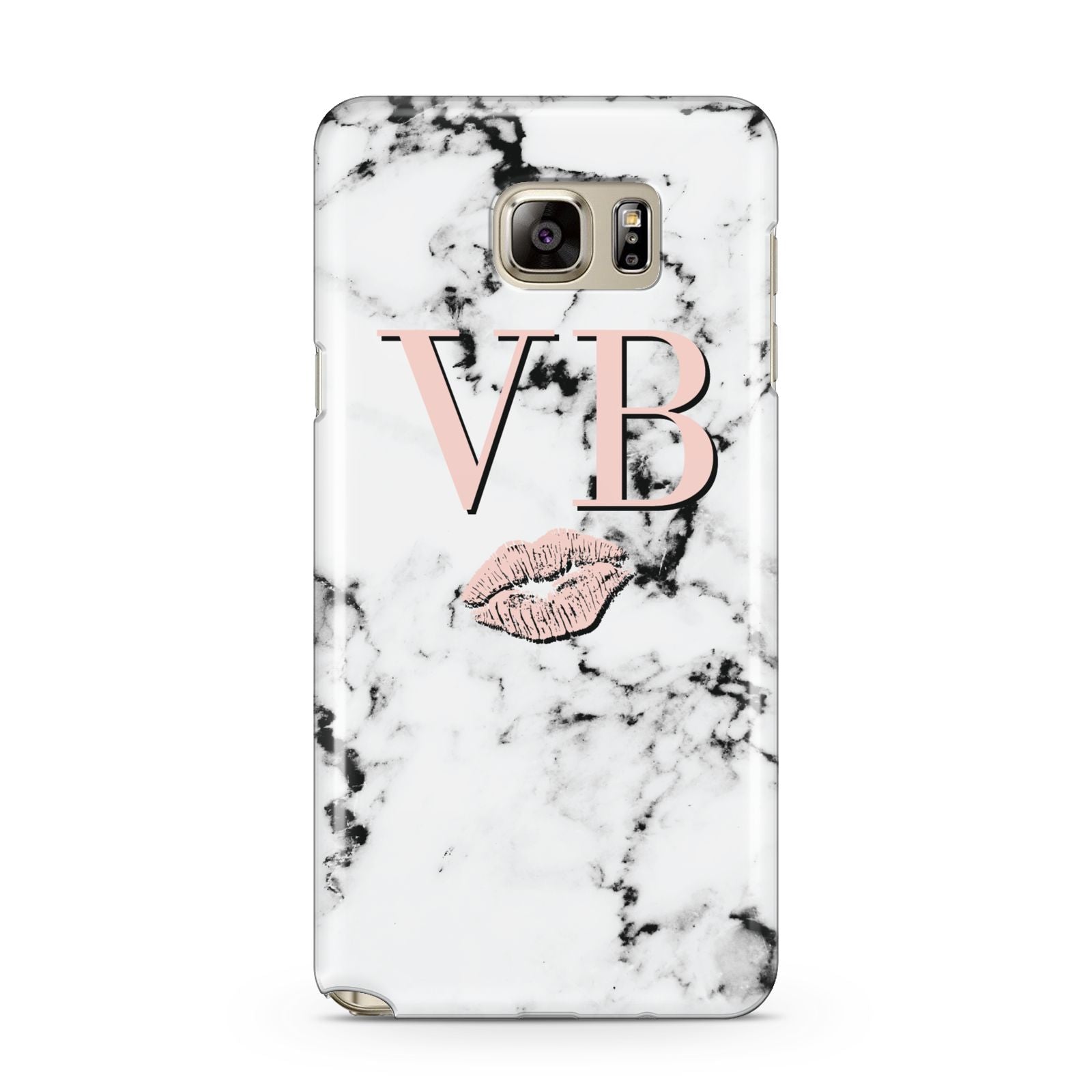Personalised Coral Initials Lips Marble Samsung Galaxy Note 5 Case