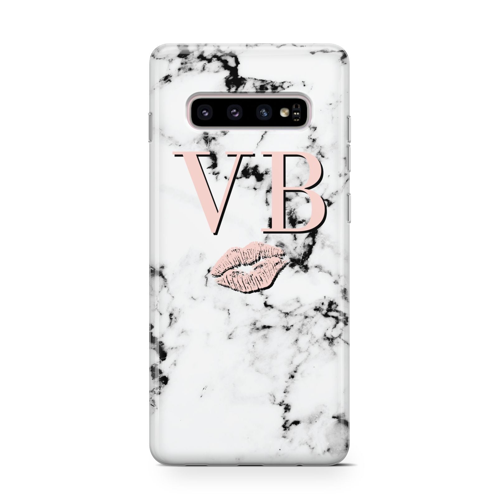 Personalised Coral Initials Lips Marble Samsung Galaxy S10 Case